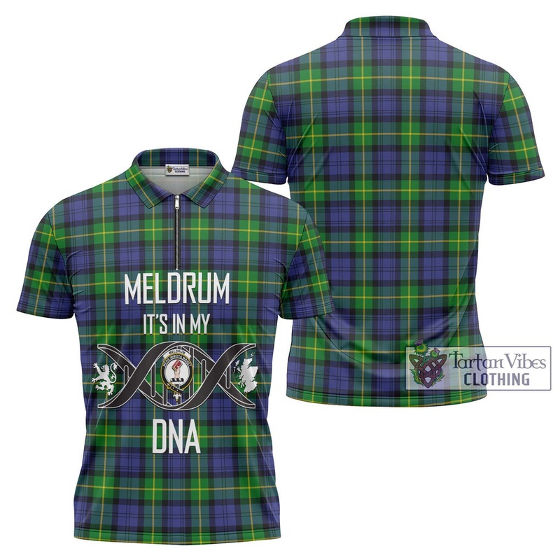 Meldrum Tartan Zipper Polo Shirt with Family Crest DNA In Me Style