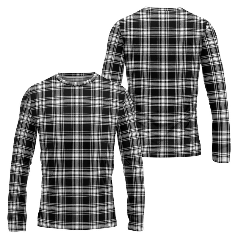 Menzies Black and White Tartan Long Sleeve T-Shirt