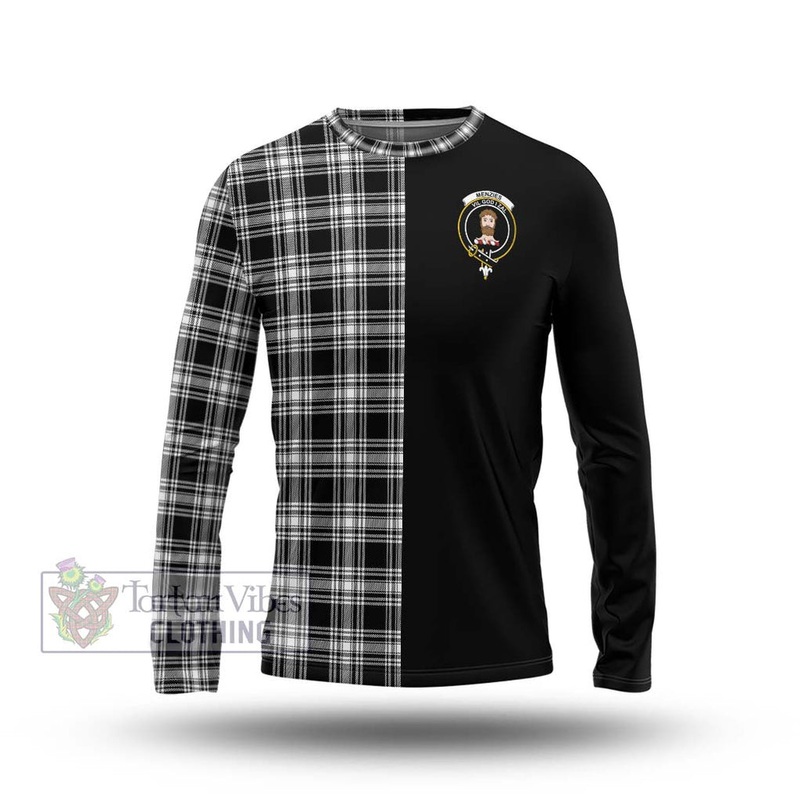 Menzies Black and White Tartan Long Sleeve T-Shirt with Family Crest and Half Of Me Style