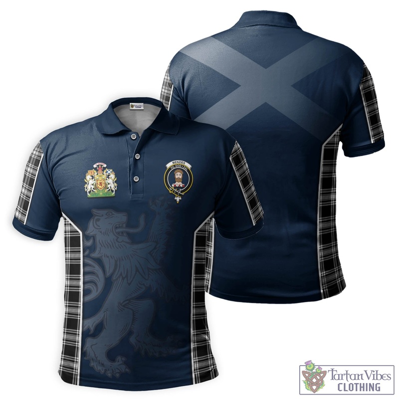 Menzies Black and White Tartan Men's Polo Shirt with Family Crest and Lion Rampant Vibes Sport Style