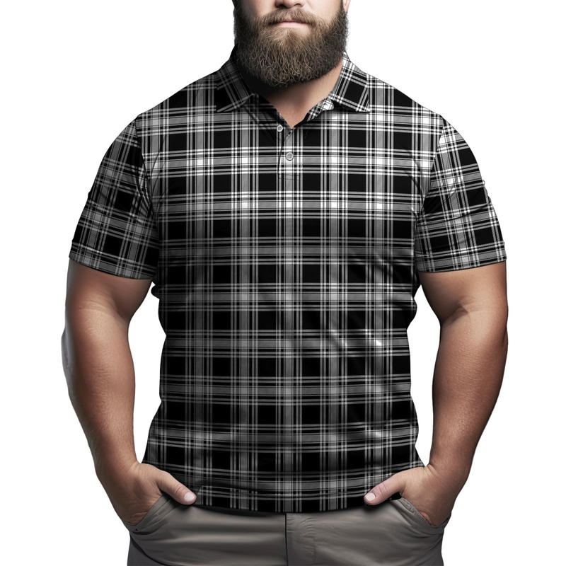 Menzies Black and White Tartan Mens Polo Shirt