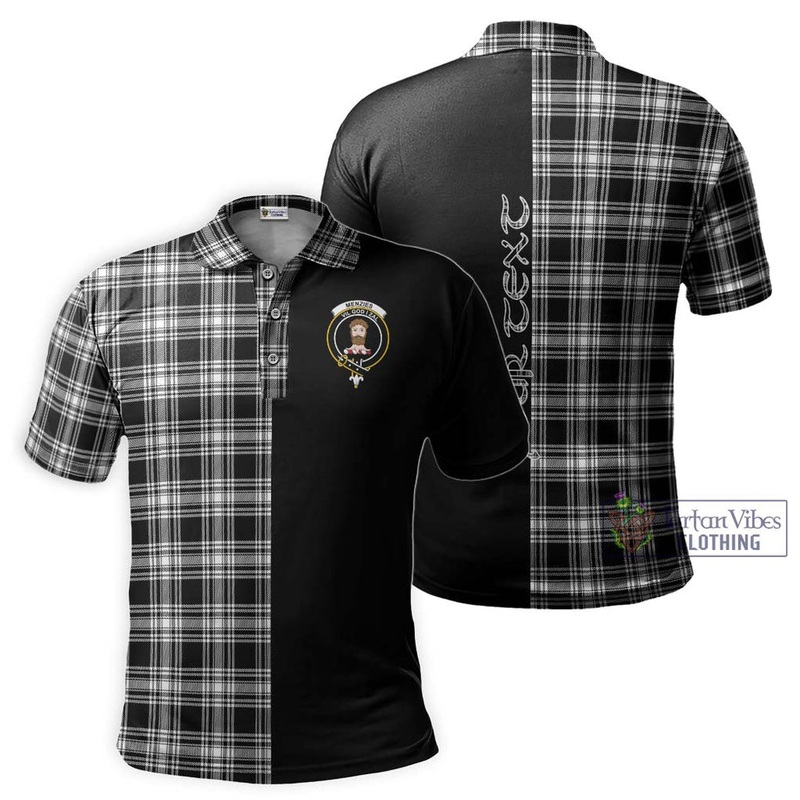 Menzies Black and White Tartan Polo Shirt with Family Crest and Half Of Me Style