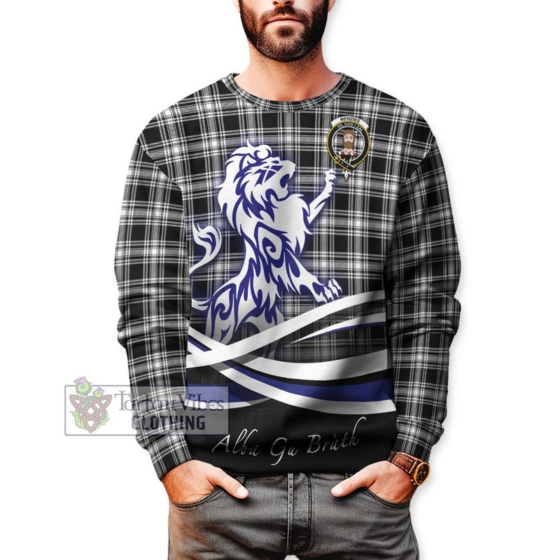 Menzies Black and White Tartan Sweatshirt with Alba Gu Brath Regal Lion Emblem