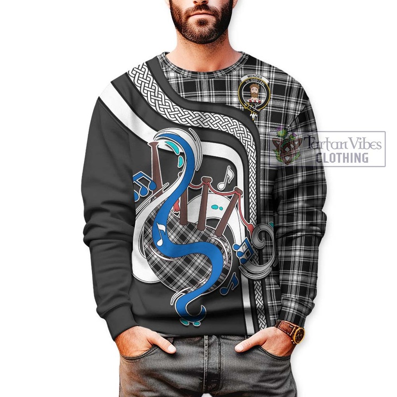Menzies Black and White Tartan Sweatshirt with Epic Bagpipe Style