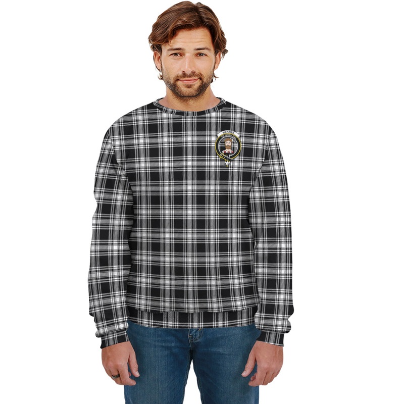 Menzies Black and White Tartan Sweatshirt with Family Crest