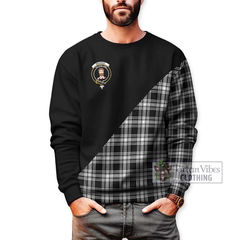 Menzies Black and White Tartan Sweatshirt with Family Crest and Military Logo Style