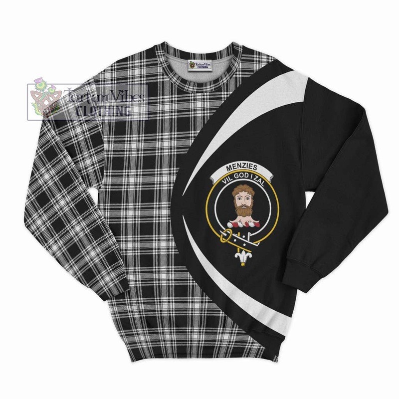 Menzies Black and White Tartan Sweatshirt with Family Crest Circle Style