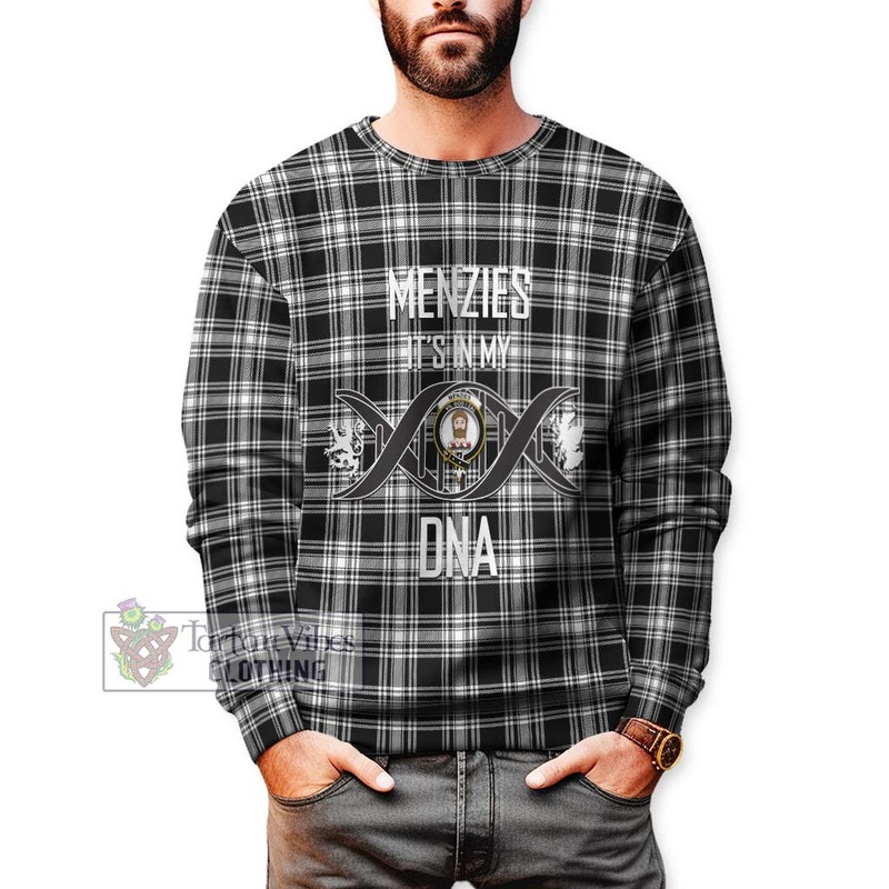 Menzies Black and White Tartan Sweatshirt with Family Crest DNA In Me Style