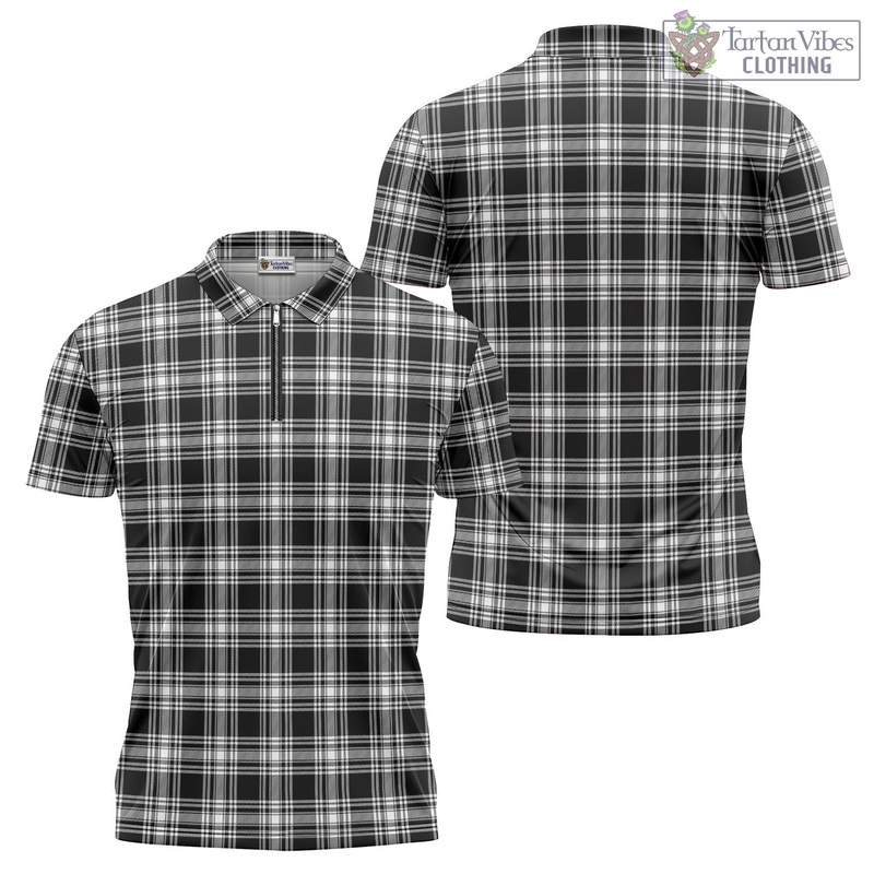Menzies Black and White Tartan Zipper Polo Shirt