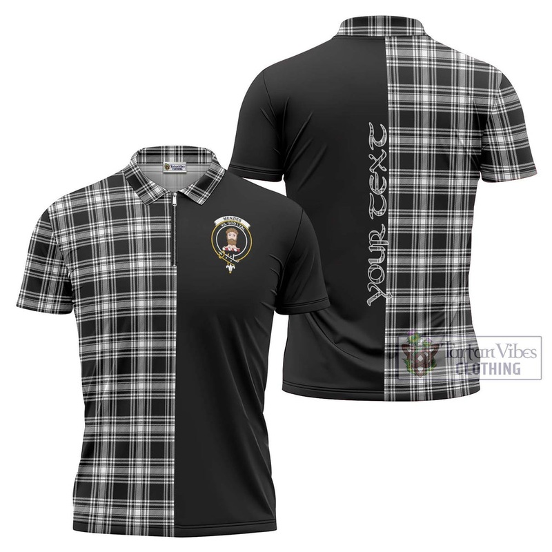 Menzies Black and White Tartan Zipper Polo Shirt with Family Crest and Half Of Me Style