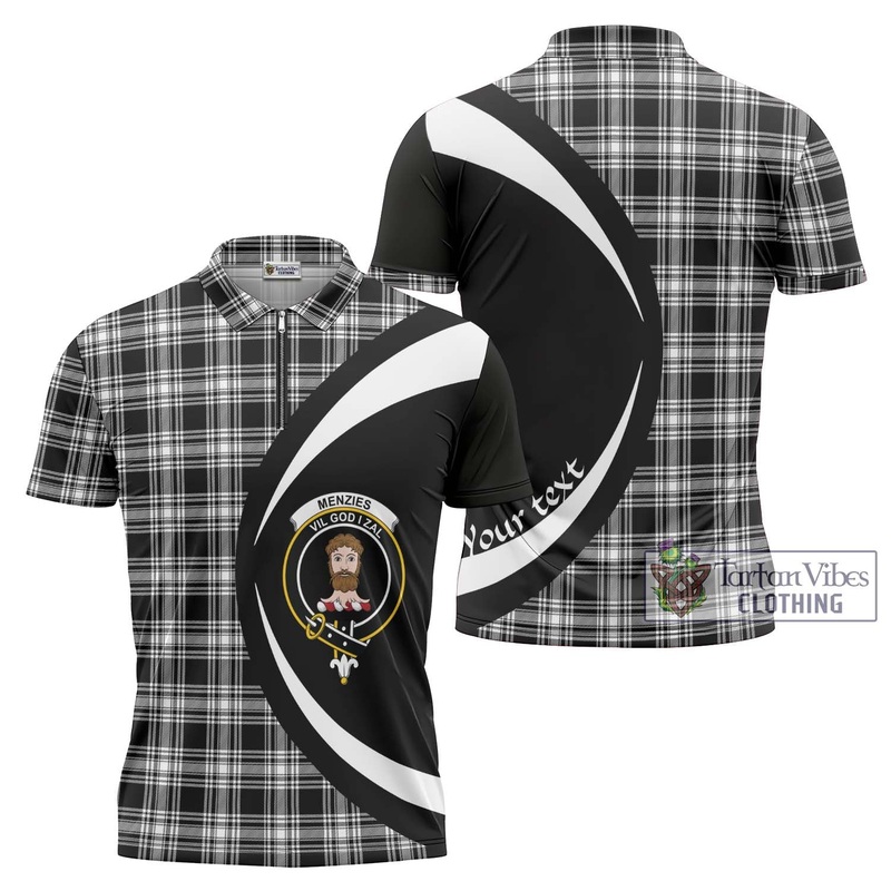 Menzies Black and White Tartan Zipper Polo Shirt with Family Crest Circle Style