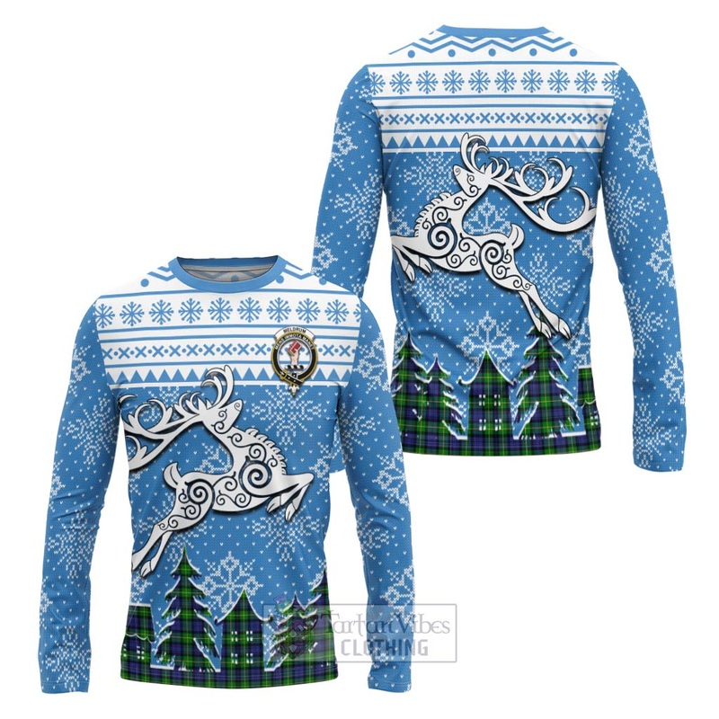 Meldrum Clan Christmas Long Sleeve T-Shirt Celtic Reindeer Style