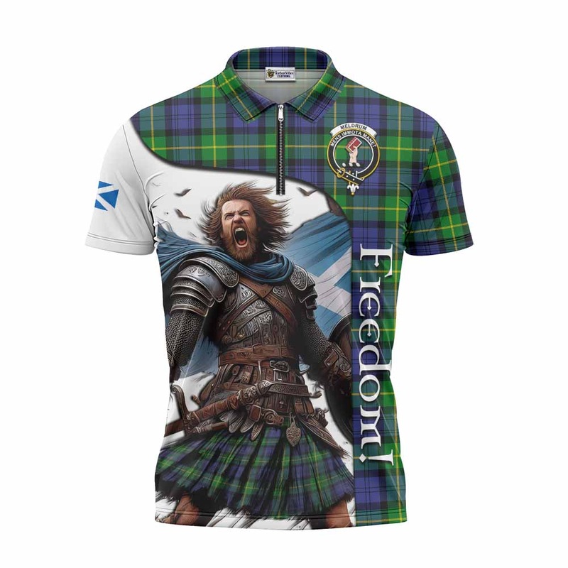 Meldrum Crest Tartan Zipper Polo Shirt Inspired by the Freedom of Scottish Warrior