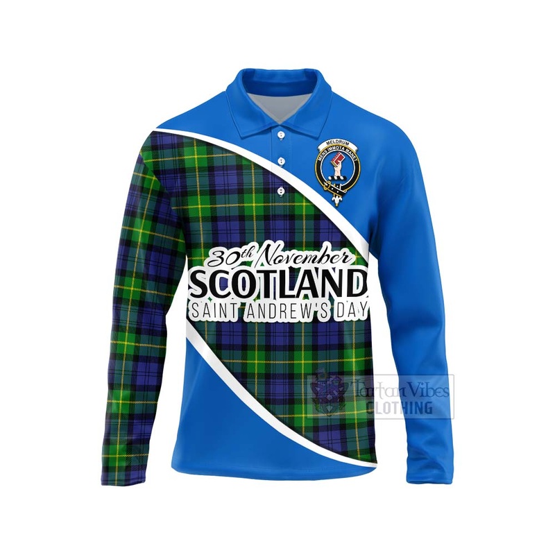 Meldrum Family Crest Tartan Long Sleeve Polo Shirt Celebrate Saint Andrew's Day in Style