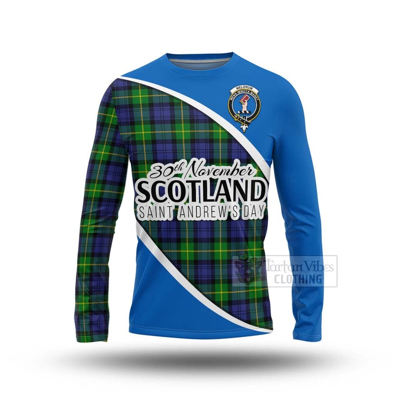 Meldrum Family Crest Tartan Long Sleeve T-Shirt Celebrate Saint Andrew's Day in Style