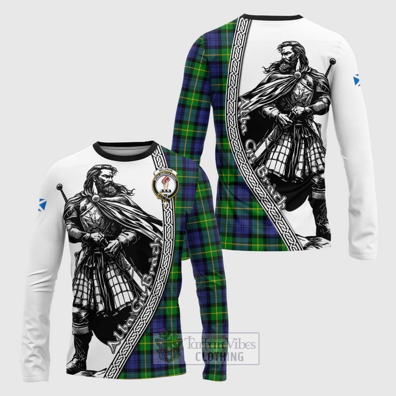 Meldrum Tartan Clan Crest Long Sleeve T-Shirt with Highlander Warrior Celtic Style