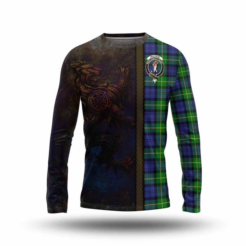 Meldrum Tartan Family Crest Long Sleeve T-Shirt Alba Gu Brath Be Brave Lion Ancient Style