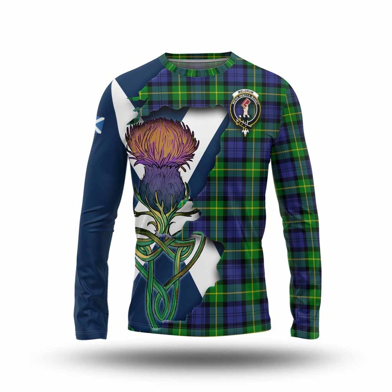 Meldrum Tartan Family Crest Long Sleeve T-Shirt Scottish Thistle Celtic Inspired