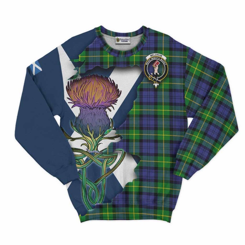 Meldrum Tartan Family Crest Sweatshirt Scottish Thistle Celtic Inspired