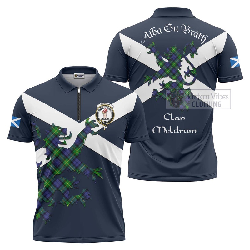 Meldrum Tartan Lion Rampant Zipper Polo Shirt Proudly Display Your Heritage with Alba Gu Brath and Clan Name