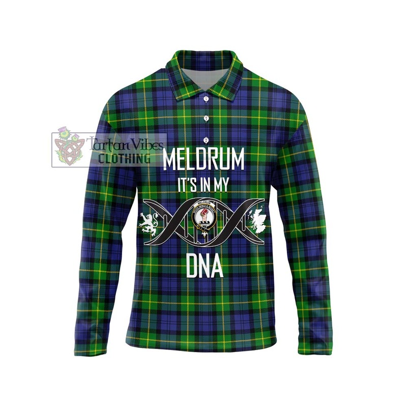 Meldrum Tartan Long Sleeve Polo Shirt with Family Crest DNA In Me Style