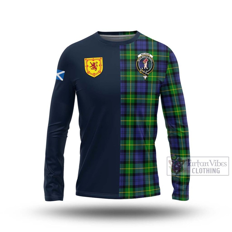 Meldrum Tartan Long Sleeve T-Shirt Alba with Scottish Lion Royal Arm Half Style