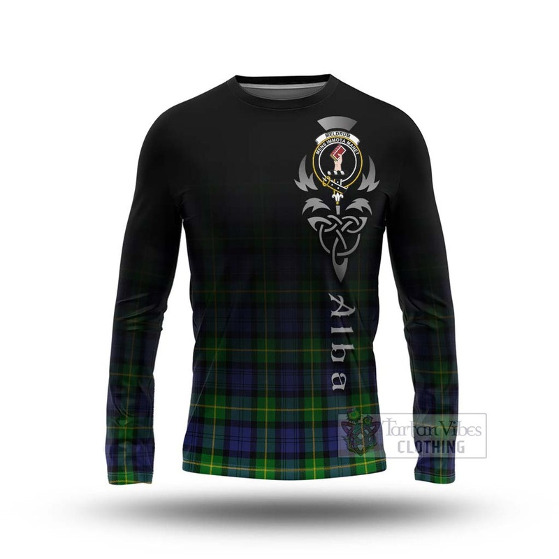 Meldrum Tartan Long Sleeve T-Shirt Featuring Alba Gu Brath Family Crest Celtic Inspired
