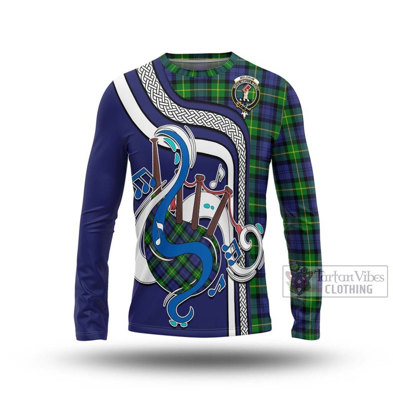 Meldrum Tartan Long Sleeve T-Shirt with Epic Bagpipe Style