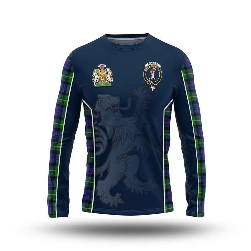 Meldrum Tartan Long Sleeve T-Shirt with Family Crest and Lion Rampant Vibes Sport Style