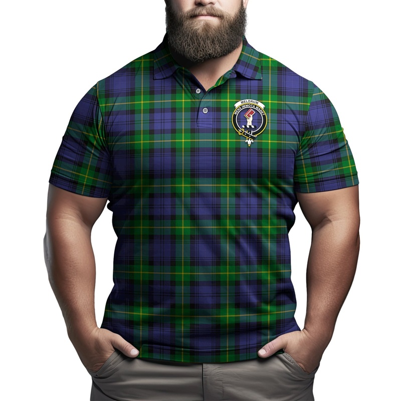 Meldrum Tartan Men's Polo Shirt with Family Crest