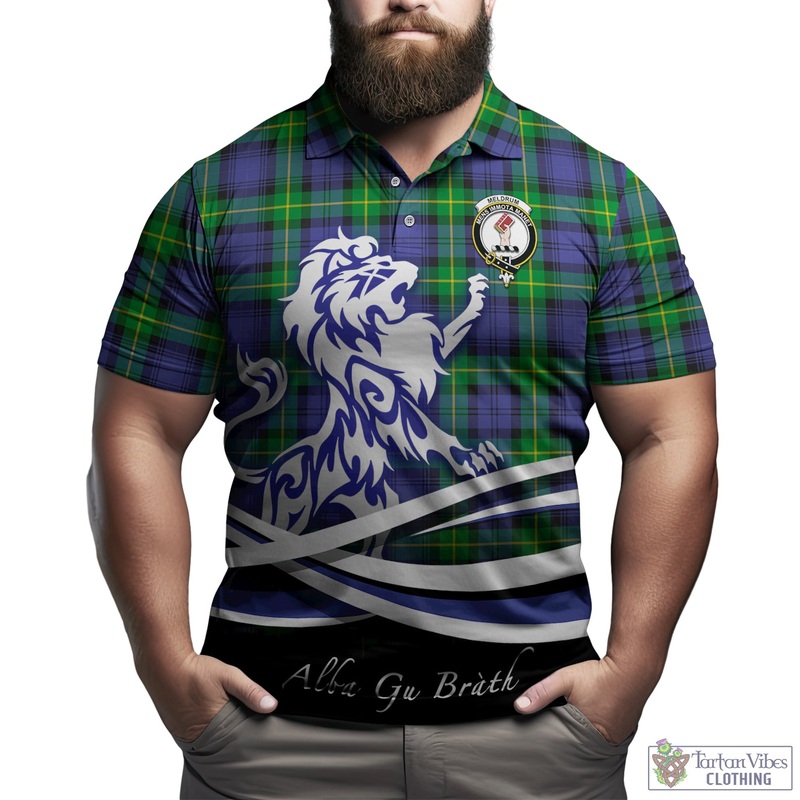 Meldrum Tartan Polo Shirt with Alba Gu Brath Regal Lion Emblem