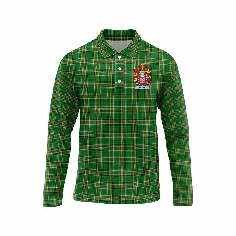 Meara Irish Clan Tartan Long Sleeve Polo Shirt with Coat of Arms
