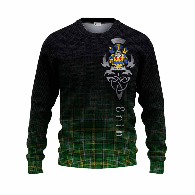 Mecham Irish Clan Knitted Sweater with Coat of Arms Erin Go Bragh Celtic Inspired