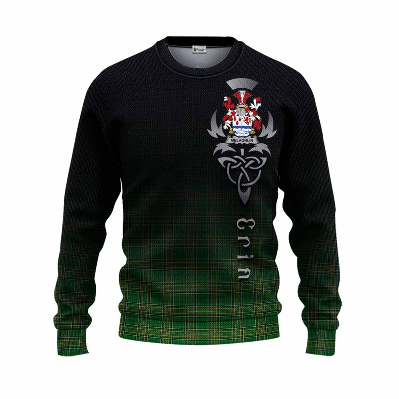 Melaghlin Irish Clan Knitted Sweater with Coat of Arms Erin Go Bragh Celtic Inspired