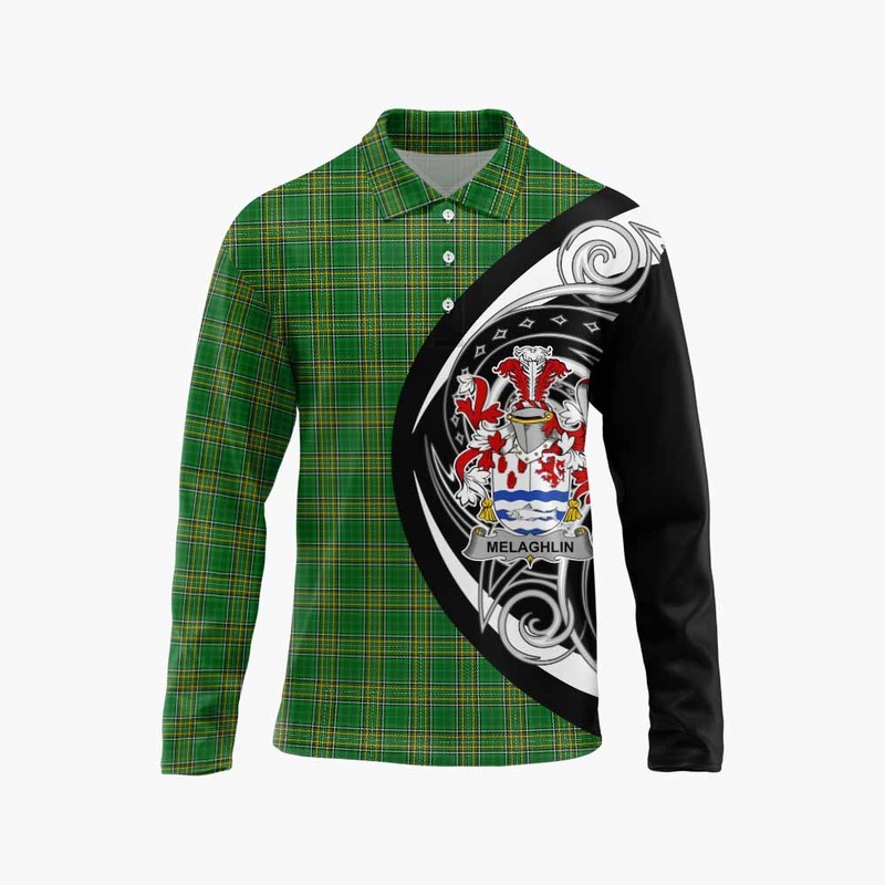 Melaghlin Irish Clan Long Sleeve Polo Shirt Celtic Circle Style