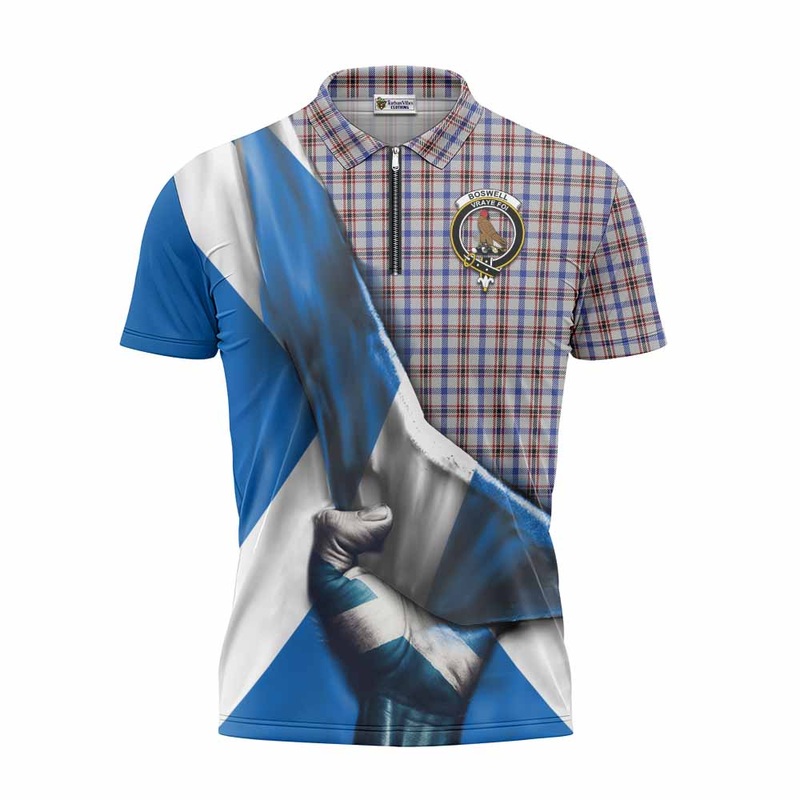 Boswell Tartan Zipper Polo Shirt with Family Crest Scotland Patriotic Style