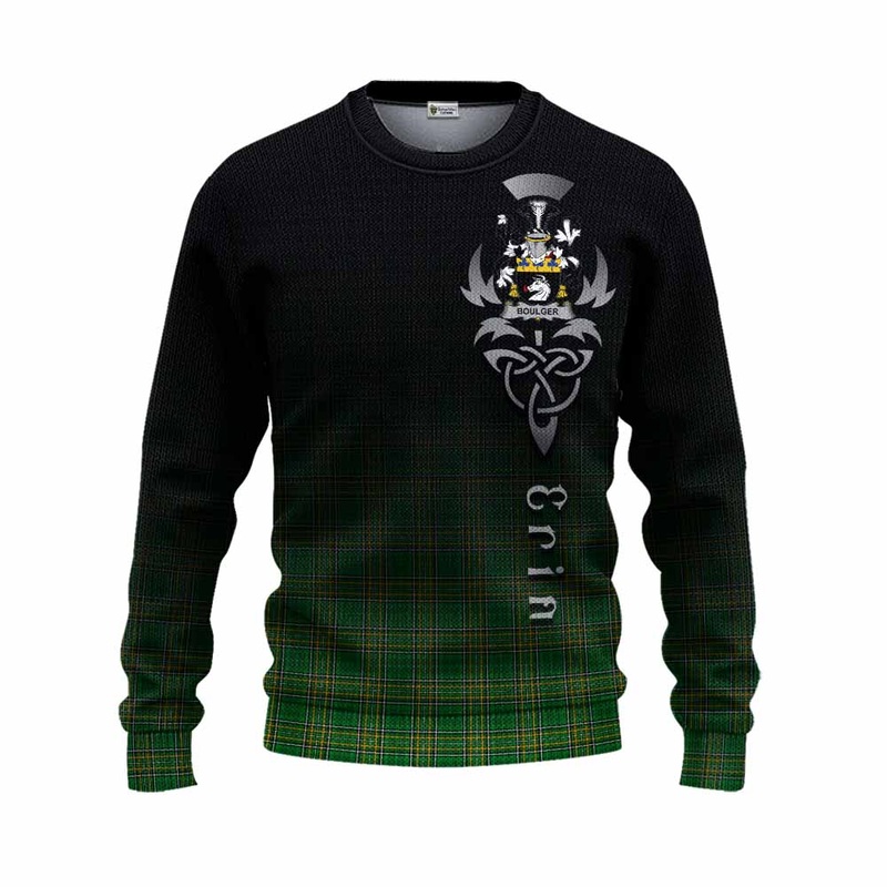 Boulger Irish Clan Knitted Sweater with Coat of Arms Erin Go Bragh Celtic Inspired