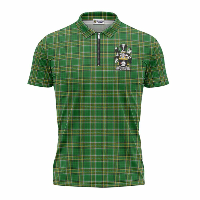 Boulger Irish Clan Tartan Zipper Polo Shirt with Coat of Arms