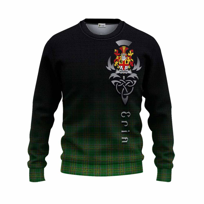 Bourke Irish Clan Knitted Sweater with Coat of Arms Erin Go Bragh Celtic Inspired