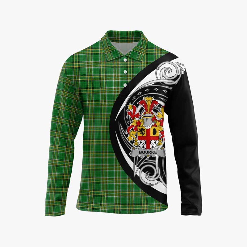 Bourke Irish Clan Long Sleeve Polo Shirt Celtic Circle Style