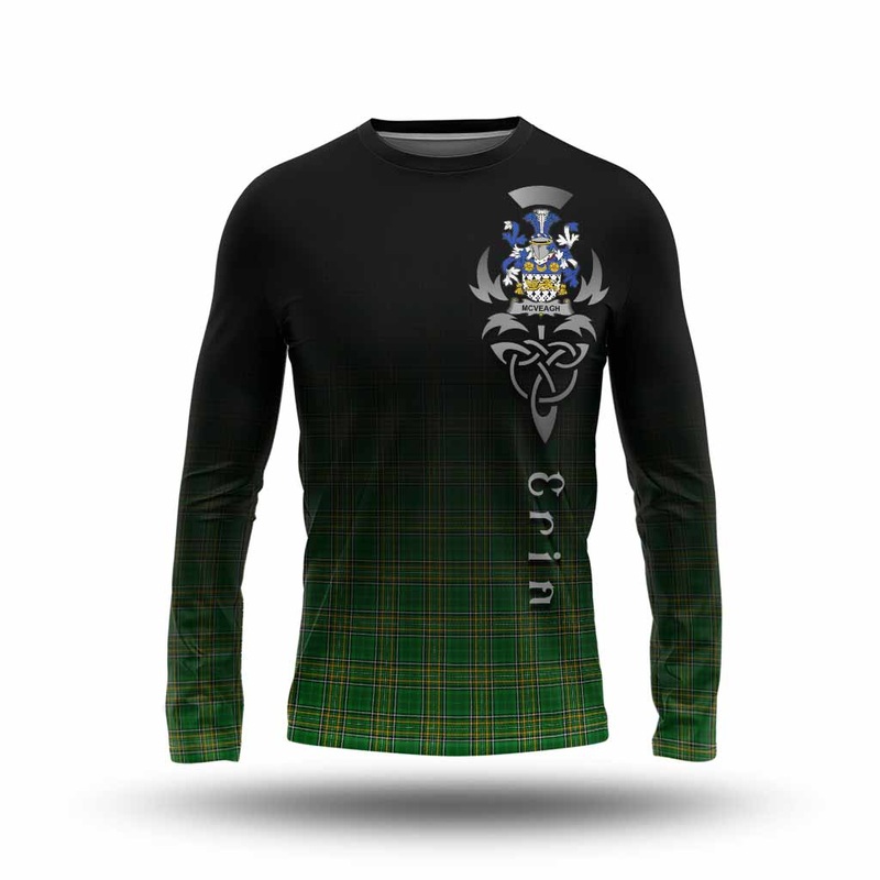 McVeagh Irish Clan Long Sleeve T-Shirt with Coat of Arms Erin Go Bragh Celtic Inspired