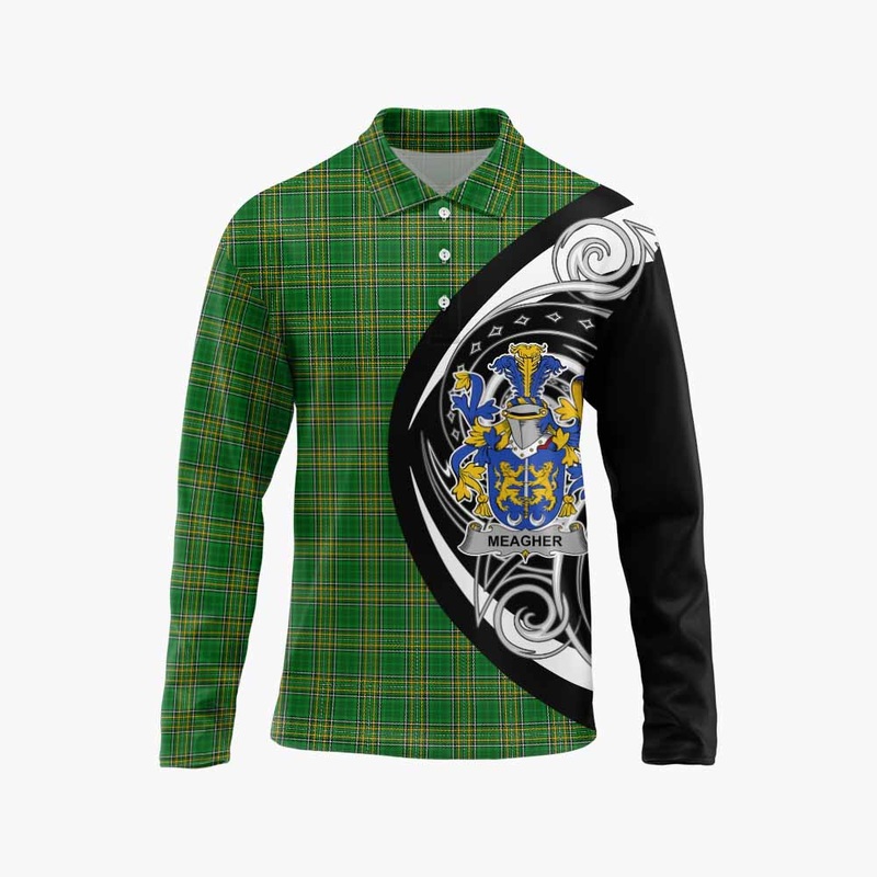 Meagher Irish Clan Long Sleeve Polo Shirt Celtic Circle Style