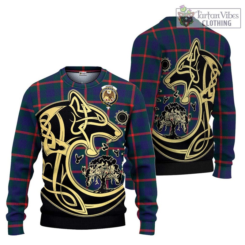 Agnew Tartan Ugly Sweater with Family Crest Celtic Wolf Style