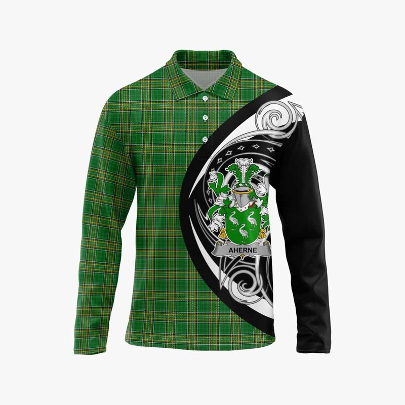 Aherne Irish Clan Long Sleeve Polo Shirt Celtic Circle Style
