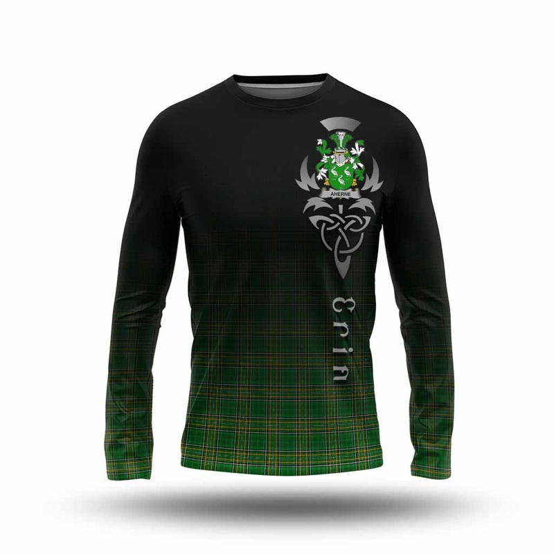 Aherne Irish Clan Long Sleeve T-Shirt with Coat of Arms Erin Go Bragh Celtic Inspired