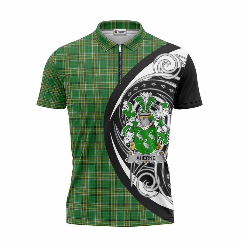 Aherne Irish Clan Zipper Polo Shirt Celtic Circle Style