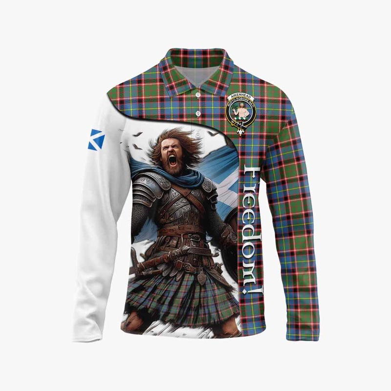 Aikenhead Crest Tartan Long Sleeve Polo Shirt Inspired by the Freedom of Scottish Warrior