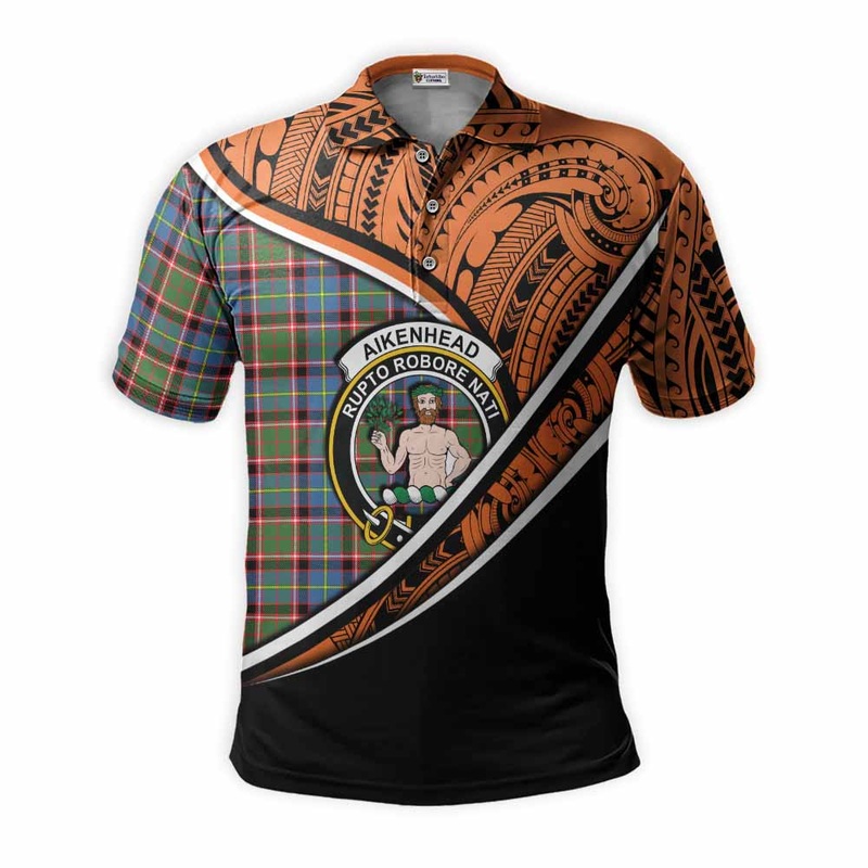 Aikenhead Crest Tartan Polo Shirt with Polynesian Vibes Style - Orange Version
