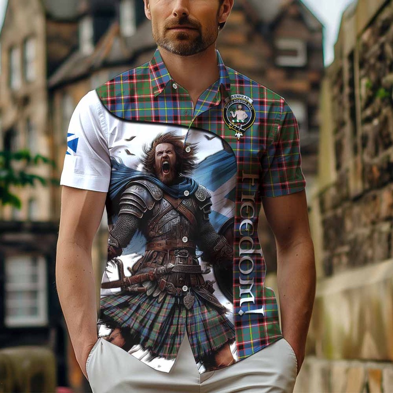 Aikenhead Crest Tartan Short Sleeve Button Shirt Inspired by the Freedom of Scottish Warrior