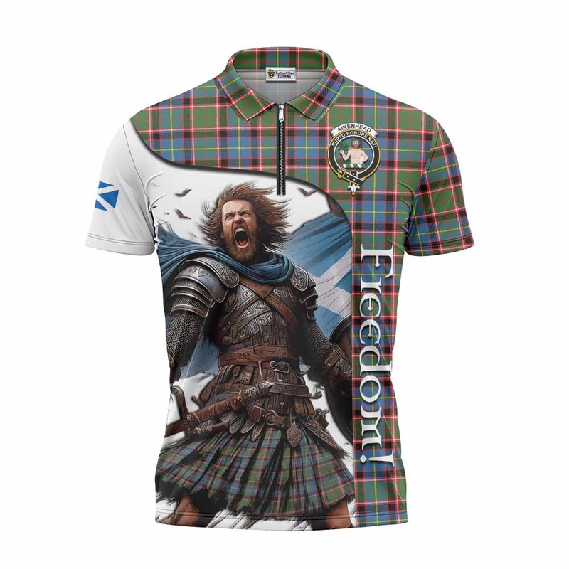Aikenhead Crest Tartan Zipper Polo Shirt Inspired by the Freedom of Scottish Warrior
